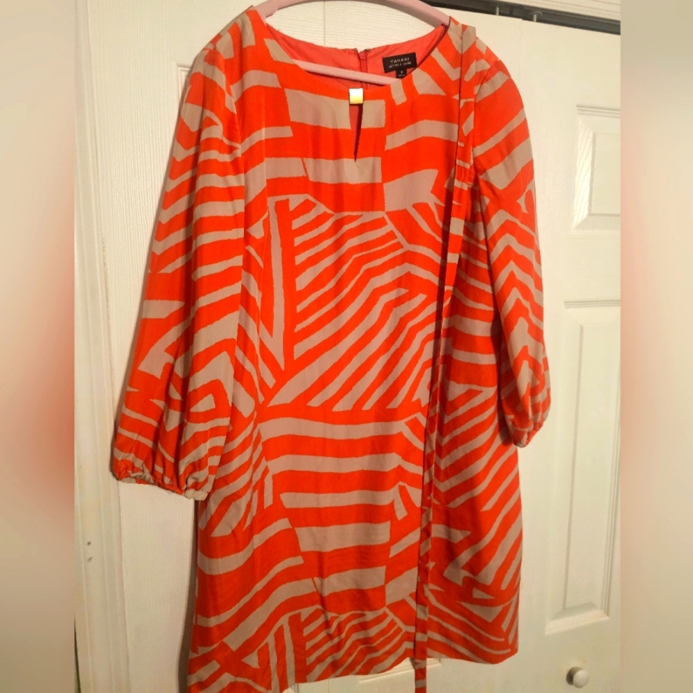 Pink And Tan Long Sleeve Dress